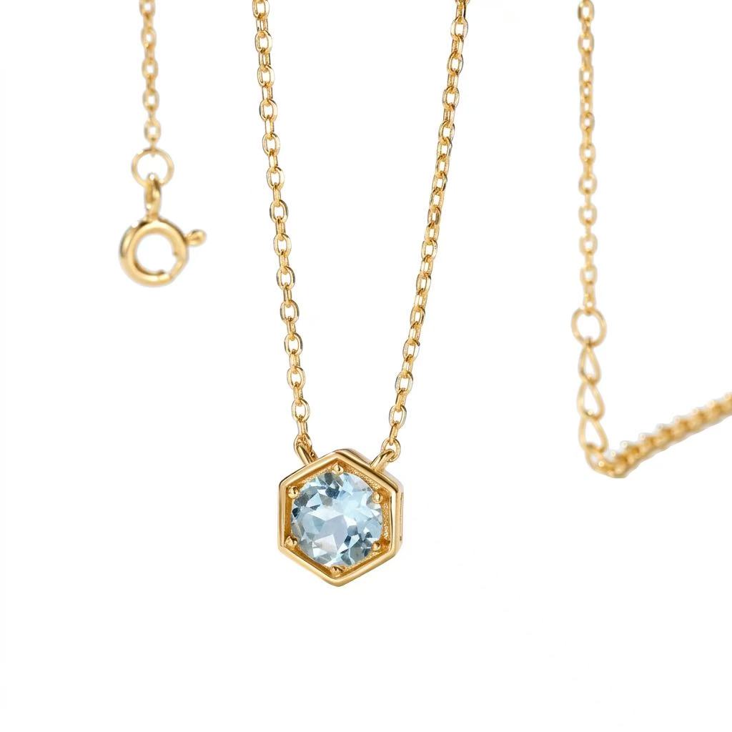 Minimal Hexagon Birthstone Necklace – 925 Sterling Silver with 10K Gold Plating