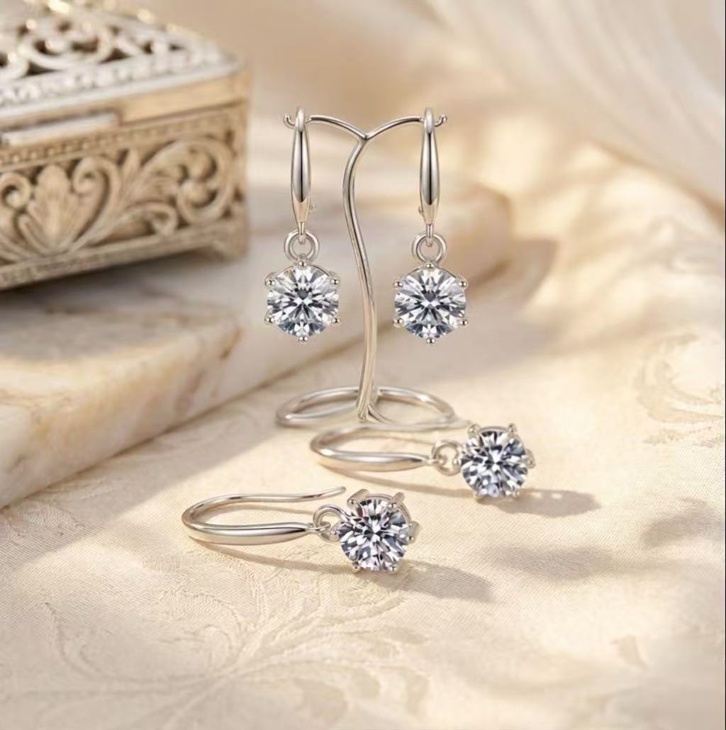 Classic 6-Prong Moissanite Drop Earrings