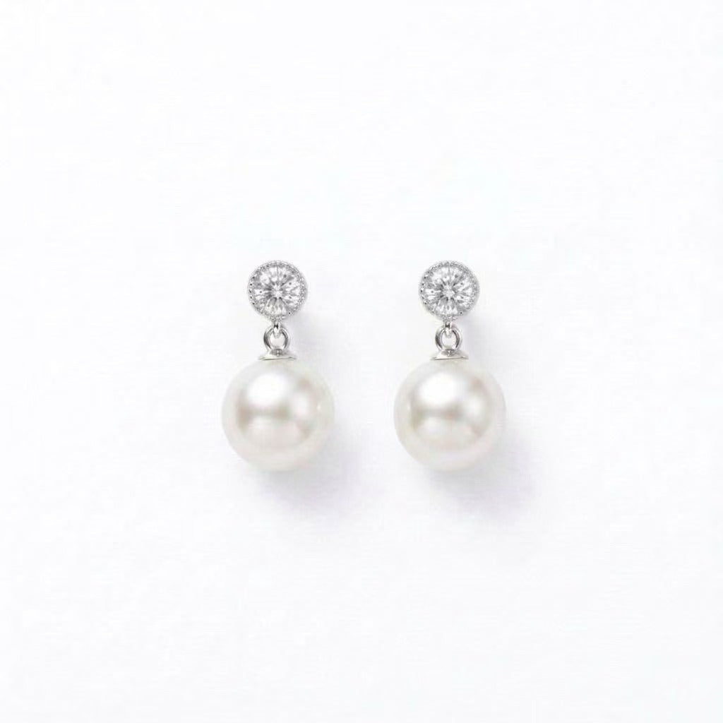 10mm Perfectly Round Natural Pearl Drop Earrings – Timeless Elegance