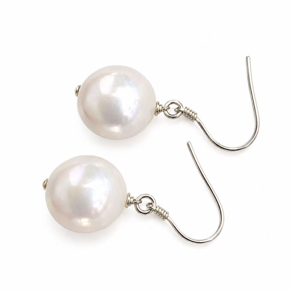 Baroque Freshwater Pearl Drop Earrings | 12–13mm Round Iridescent Pearl