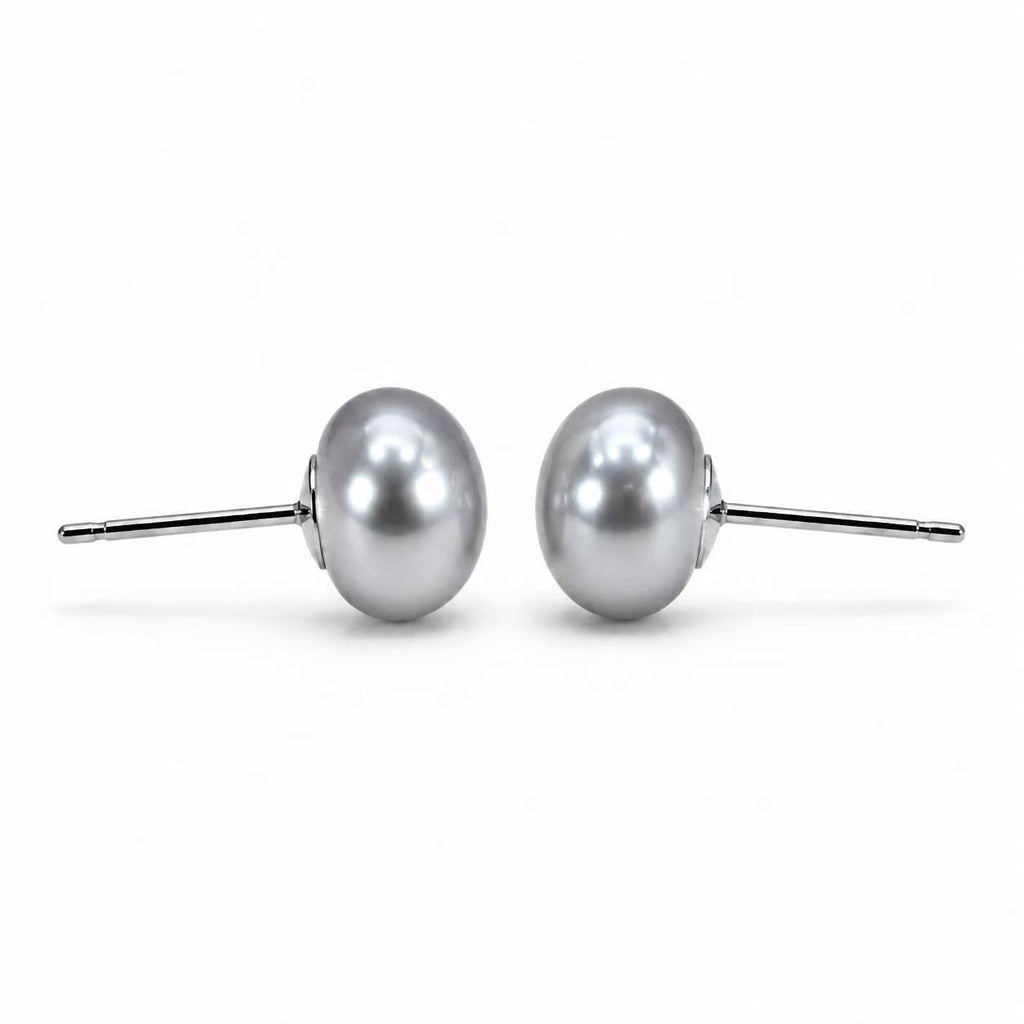 Grey Freshwater Pearl Stud Earrings | 6–6.5mm High-Lustre Button Pearls