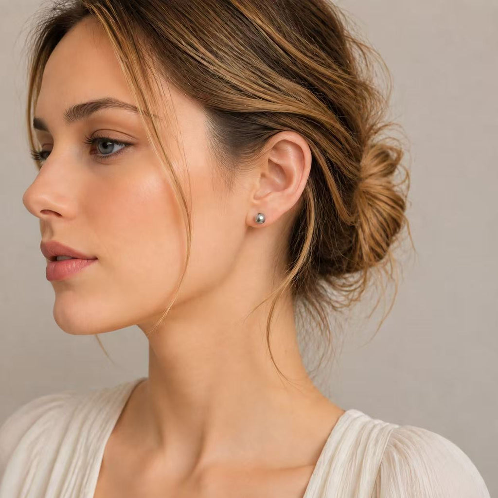 Grey Freshwater Pearl Stud Earrings | 6–6.5mm High-Lustre Button Pearls