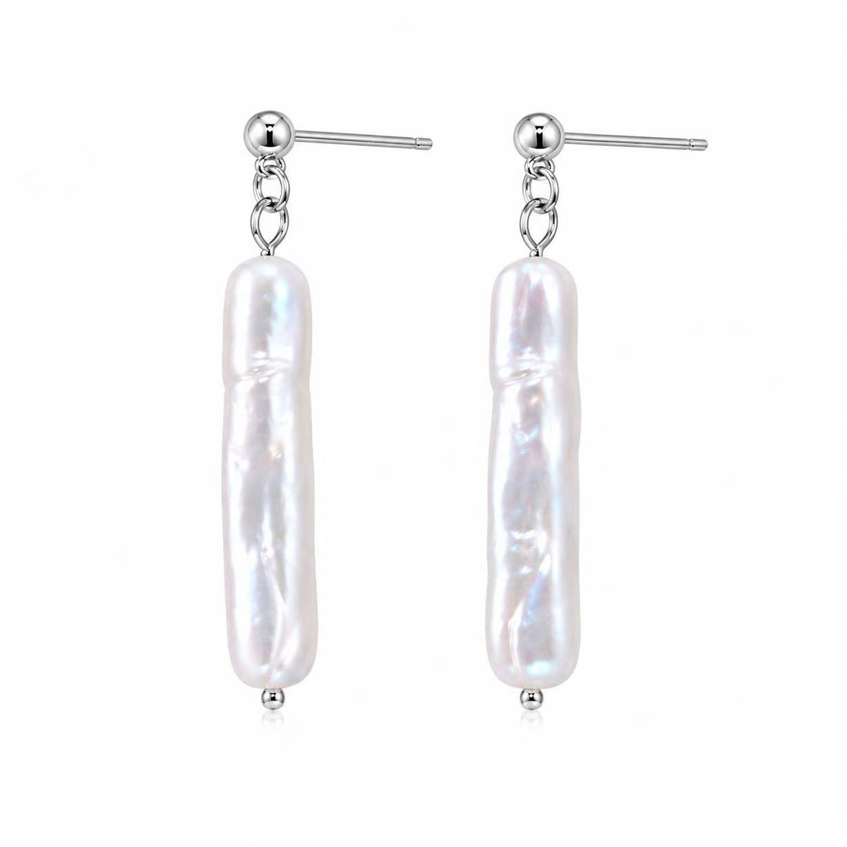 Baroque Freshwater Pearl Drop Earrings | 6×22mm Long Iridescent Pearl