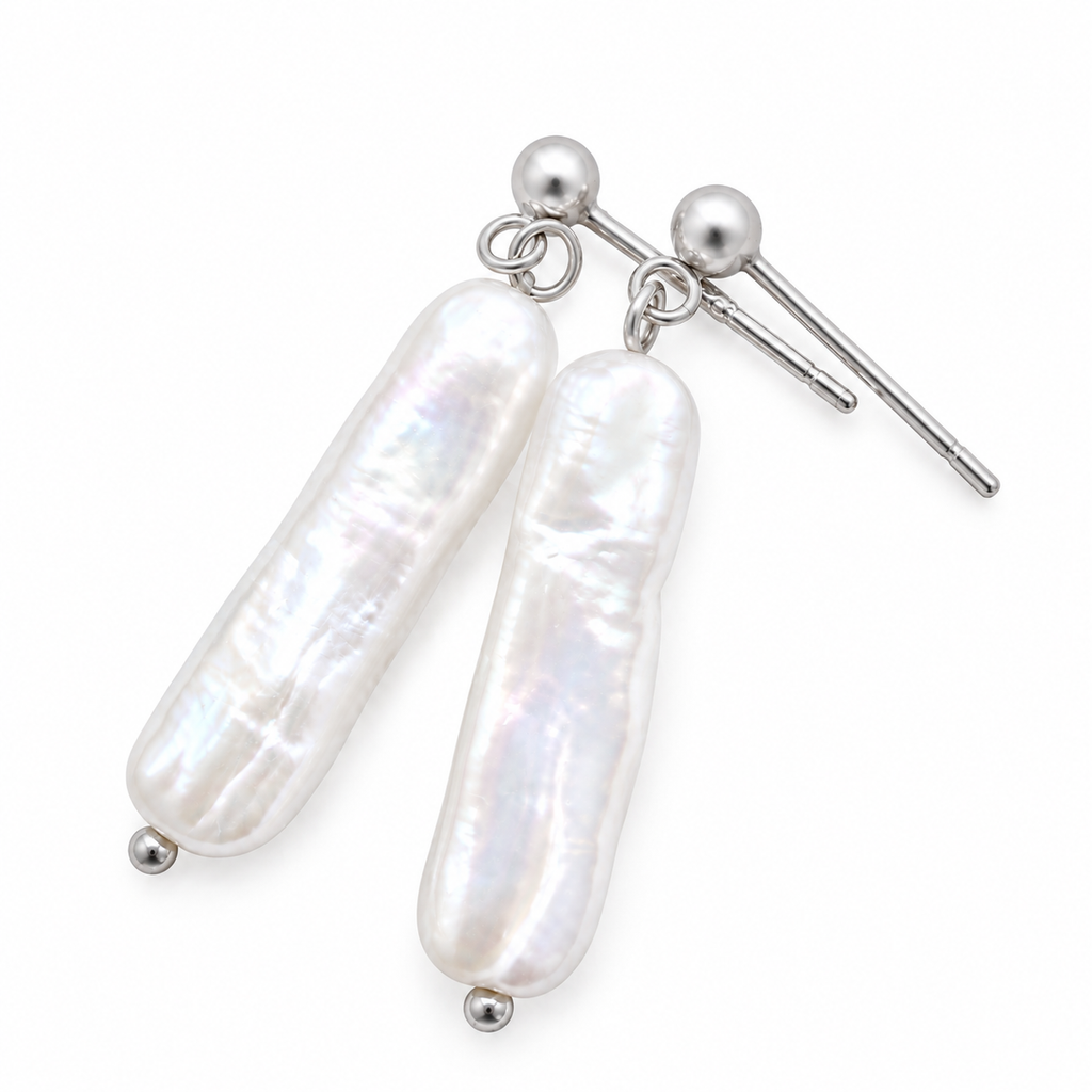 Baroque Freshwater Pearl Drop Earrings | 6×22mm Long Iridescent Pearl