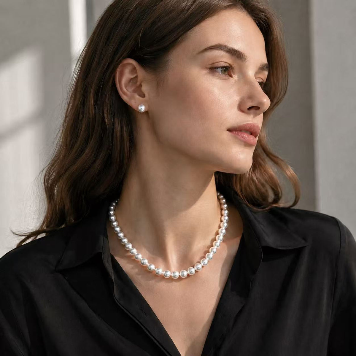 Freshwater Pearl Jewellery Set | 10–11mm Button Studs & 7.5–8.5mm Necklace