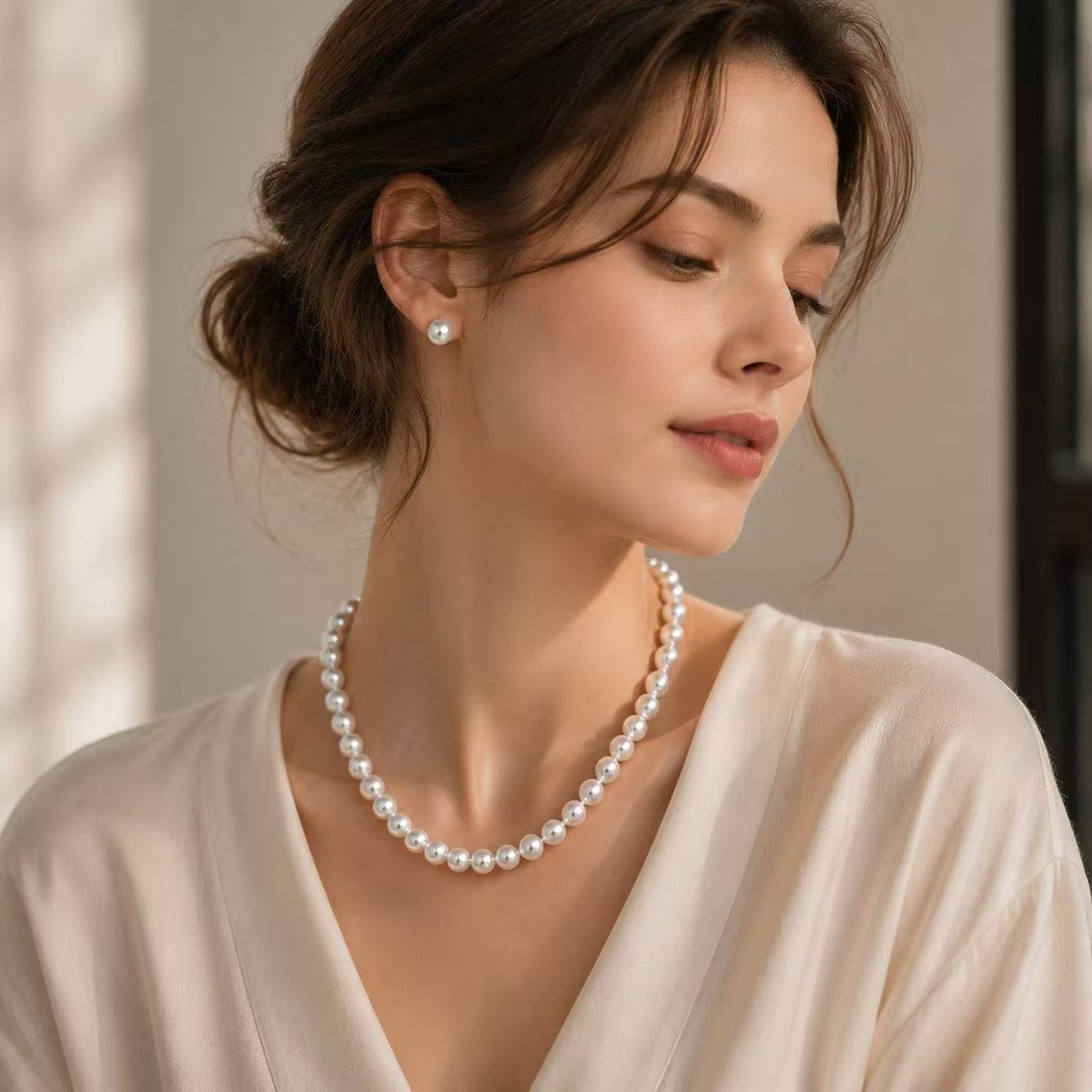 Freshwater Pearl Jewellery Set | 10–11mm Button Studs & 7.5–8.5mm Necklace