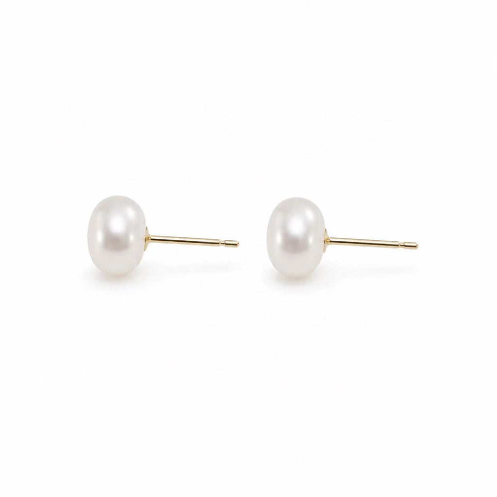 Freshwater Pearl Stud Earrings | Button Pearls by Size7-7.5mm