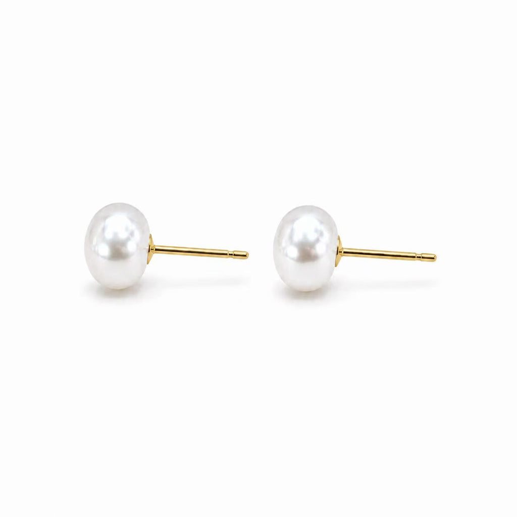 Freshwater Pearl Stud Earrings | Button Pearls by Size7-7.5mm