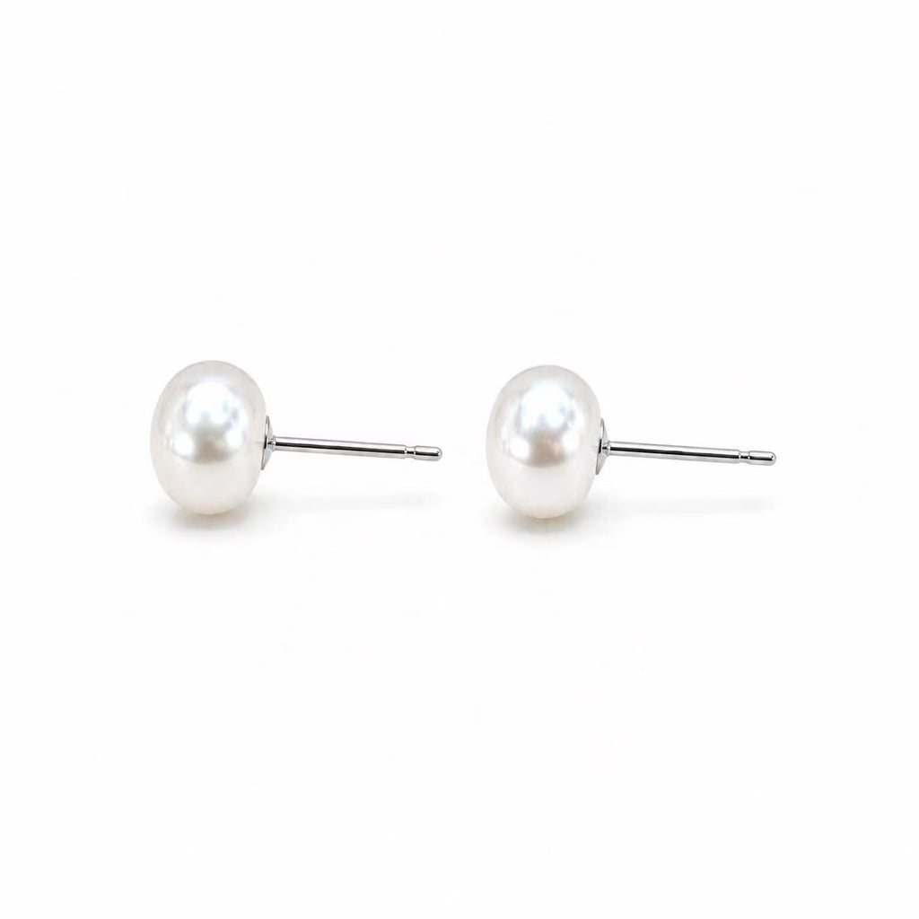 Freshwater Pearl Stud Earrings | Button Pearls by Size7-7.5mm