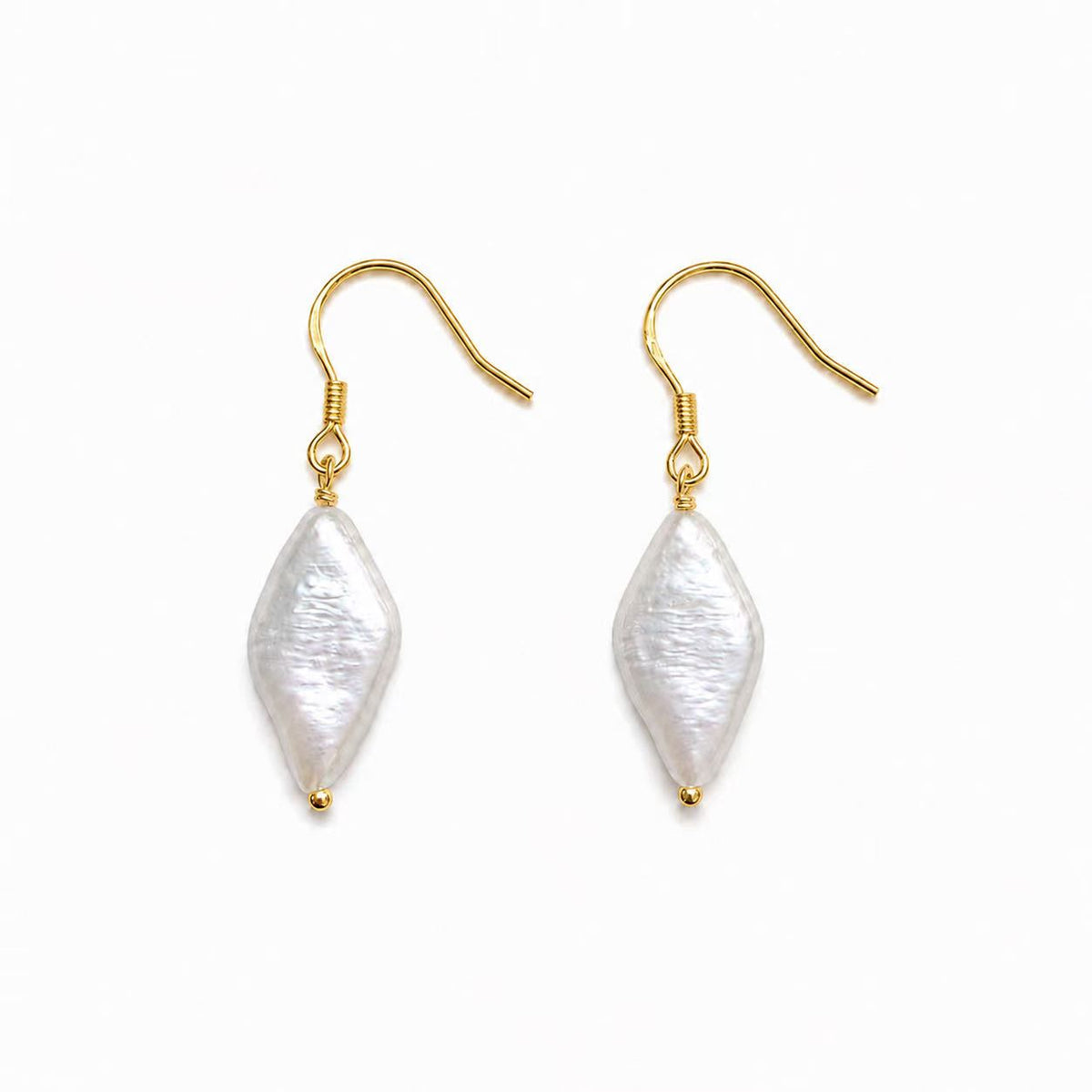 Baroque Freshwater Pearl Drop Earrings | 8.5×14.5mm Diamond-Shaped Pearl