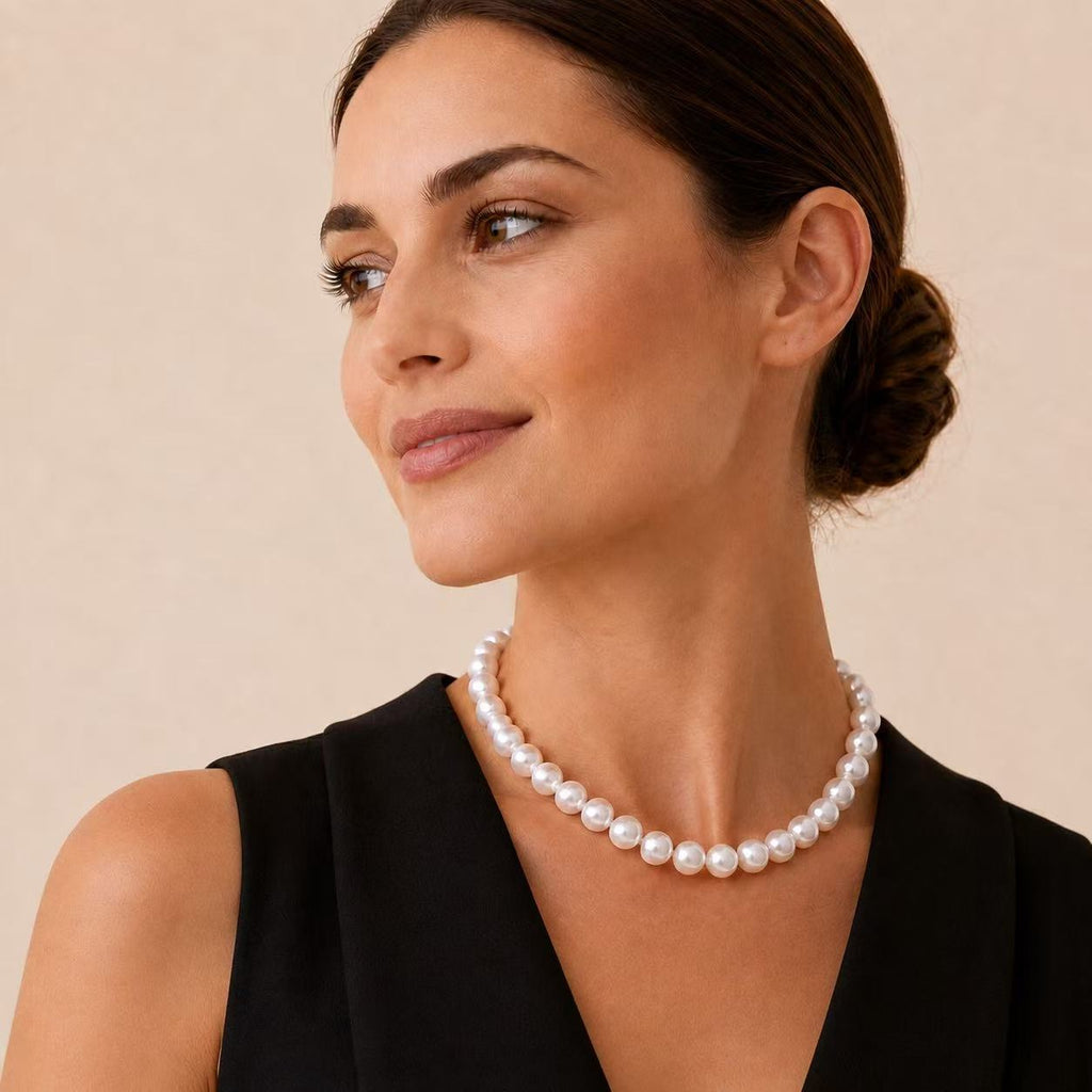 Freshwater Pearl Jewellery Set | 10–11mm Button Studs & 9–10mm Necklace