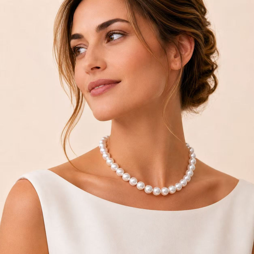 Freshwater Pearl Jewellery Set | 10–11mm Button Studs & 9–10mm Necklace