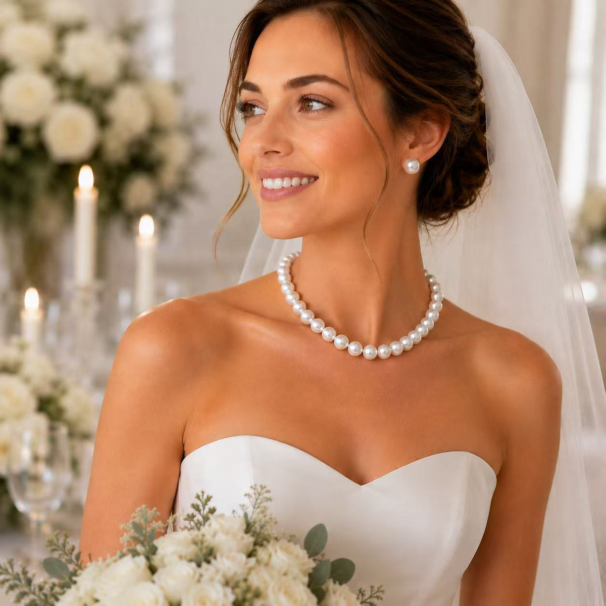 Freshwater Pearl Jewellery Set | 10–11mm Button Studs & 9–10mm Necklace