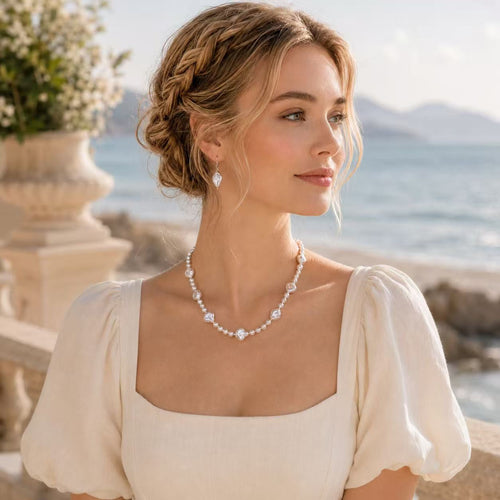 Baroque Freshwater Pearl Jewellery Set | Diamond-Shaped Drop Earrings & Meteor-Shaped Pearl Necklace