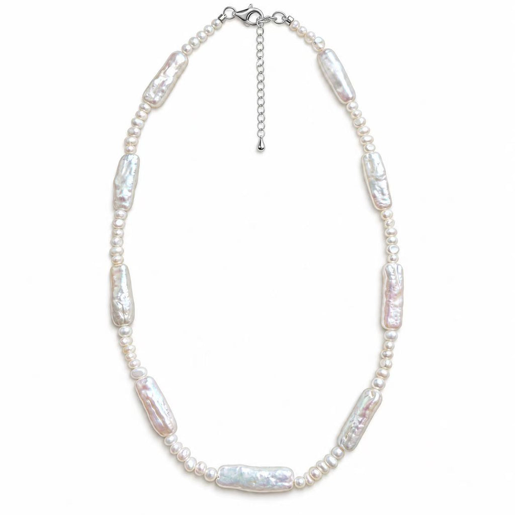 Rectangular Baroque Pearl Necklace | 6 × 21mm & 3–4mm High-Lustre Iridescent Pearls