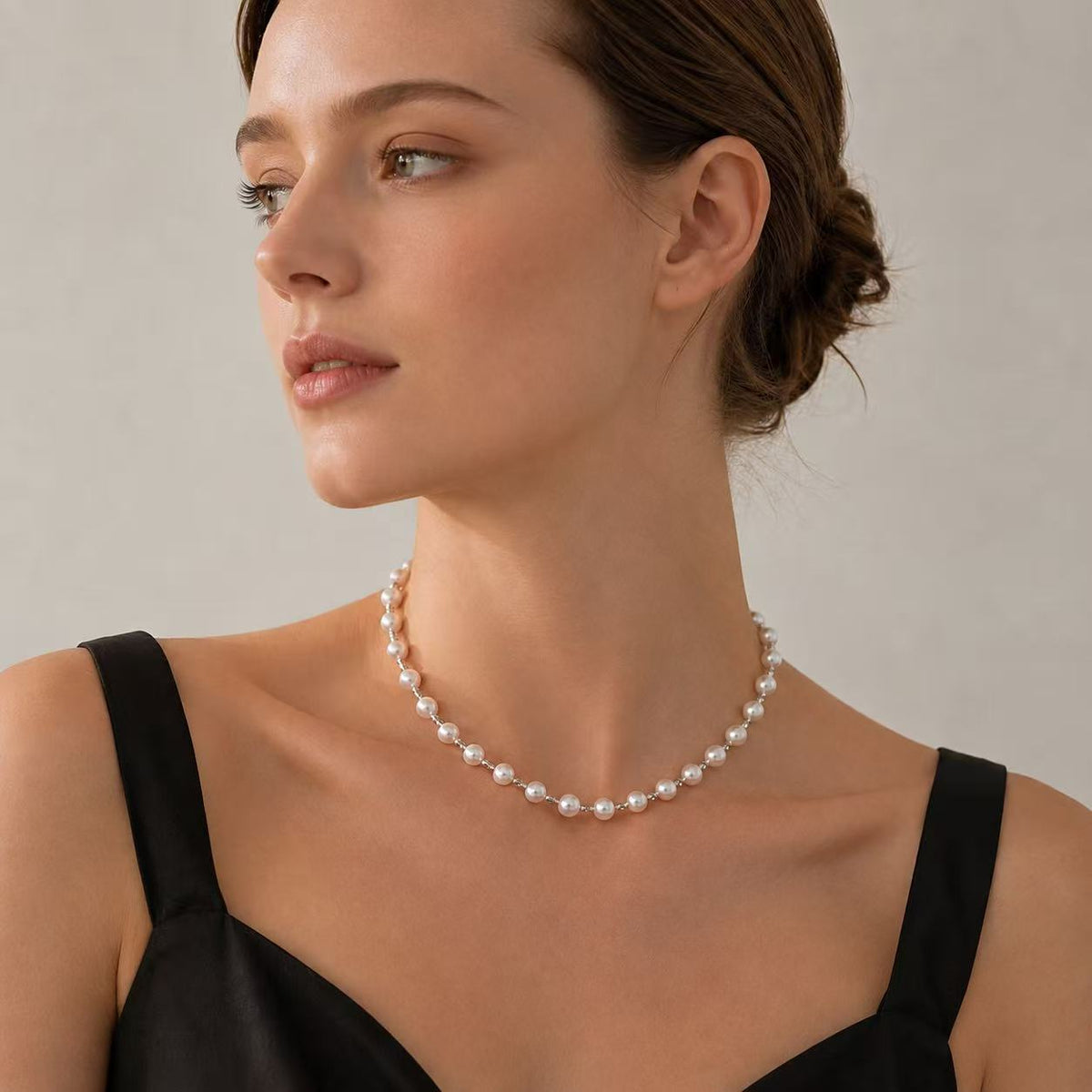 Near-Round Freshwater Pearl & 925 Sterling Silver Square Bead Necklace | 6–7mm Premium High-Lustre Pearls
